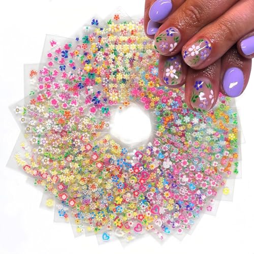 Pvoiue 30 Sheets 3D Floral Nail Art Stickers Daisy Butterfly Decals