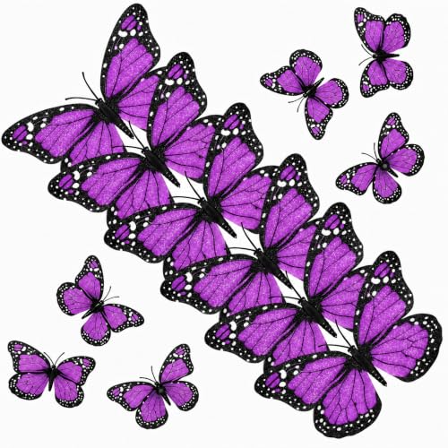 AQUEENLY Monarch Butterfly Decorations - 12 Premium Purple Wall Decor