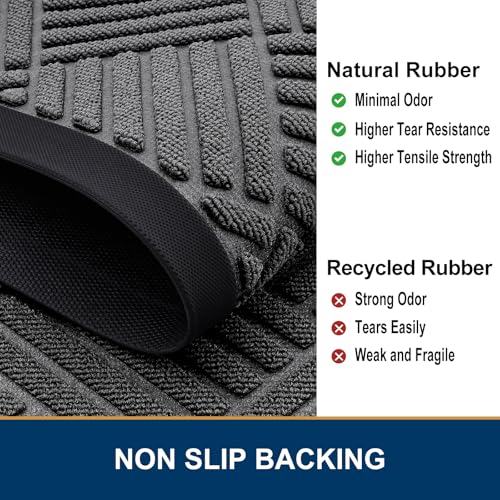 Smiry Grey Natural Rubber Front Door Mat 29.5x17 Inch - Non-Slip