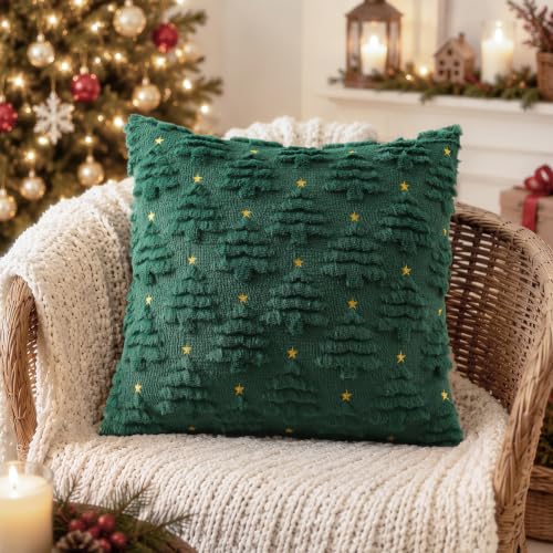 DecorUhome Christmas Tree Dark Green Throw Pillow Covers 16x16 Set of 2 - Holiday Decor