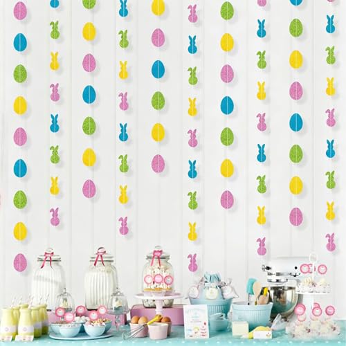 Easter Bunny and Egg Garland Decorations - 4.9FT Glitter Party Banner 2-Pack