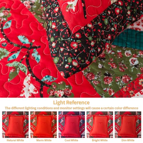Christmas Queen Quilt Set - 100% Cotton Fill Bedding with Festive Floral Design, 90 x 98 Inches
