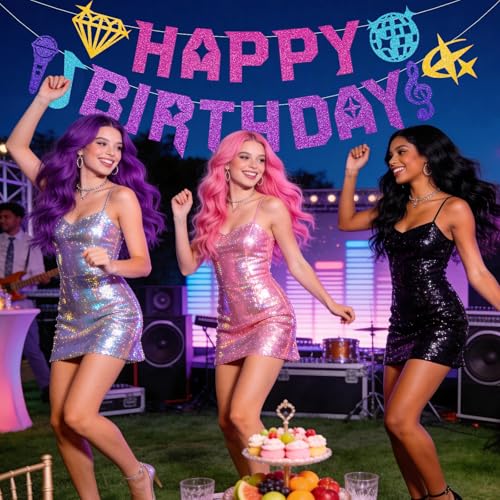 Kpop Hunter Birthday Banner, Pre-Strung Glitter Party Garland for Fans