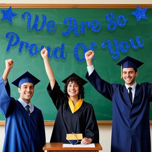 Blue Glittery 'We Are So Proud of You' Graduation Banner - Pre-Strung Decoration