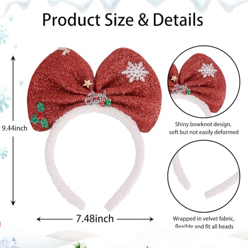 ANBALA 2-Pack Christmas Bow Headband Red Green Holiday Hair Accessories