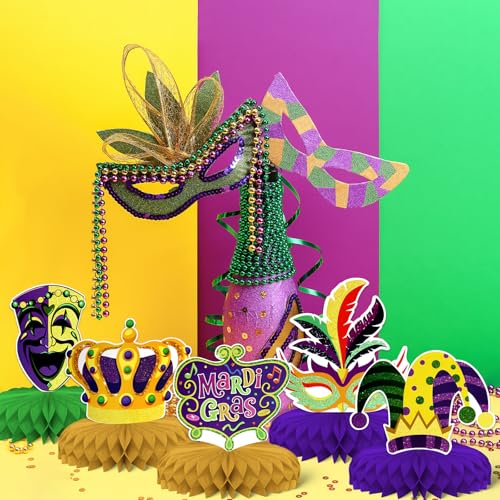 8-Piece Mardi Gras Party Decorations - Honeycomb Centerpieces