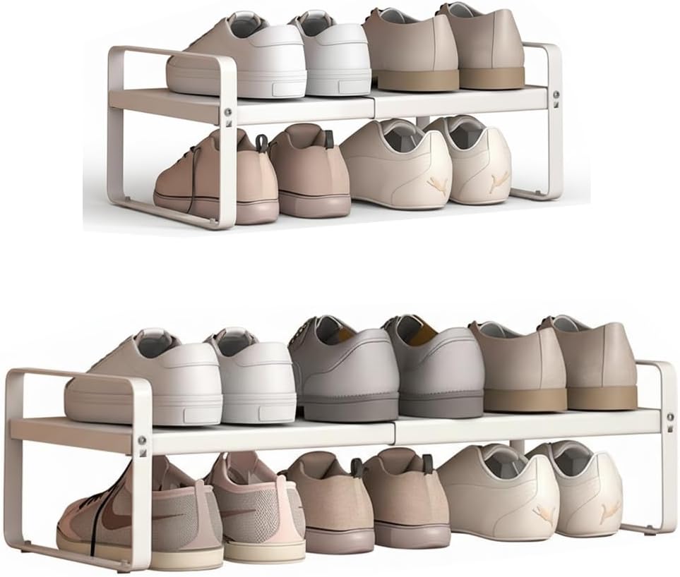 Skiennix Expandable Metal Shoe Rack - Heavy-Duty Free-Standing Shelf | Adjustable Width 14.9"–23.6" for Closets & Entryways