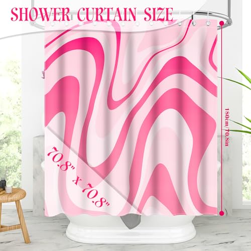 Pink Wavy Swirl Shower Curtain - 72x72 Inch Preppy Aesthetic Bathroom Decor