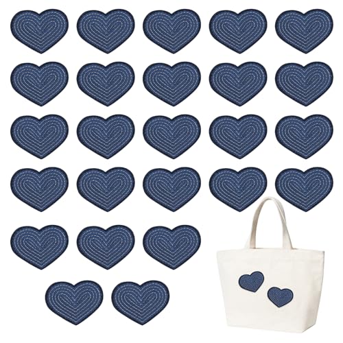20Pcs Dark Blue Sequin Heart Iron-On Patches 6.4x5.3cm Appliques