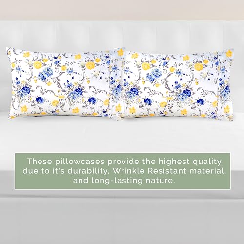 Elegant Comfort Set of 2 Floral Print Pillowcases - Soft Microfiber Standard/Queen