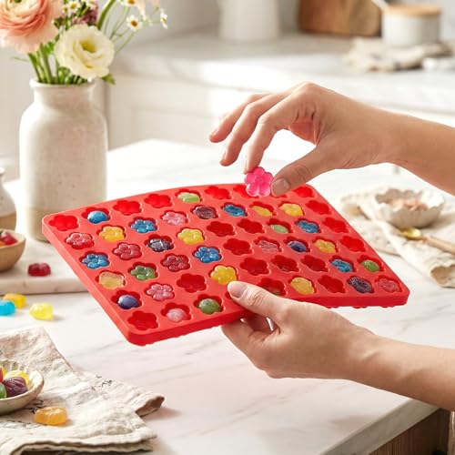Fiyooau 70-Cavity Silicone Flower Candy Mold with Scraper for Chocolate and Gummies