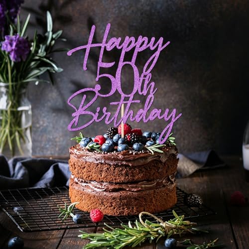 Purple Glitter 50th Birthday Cake Topper - Elegant 50th Milestone Party Decor