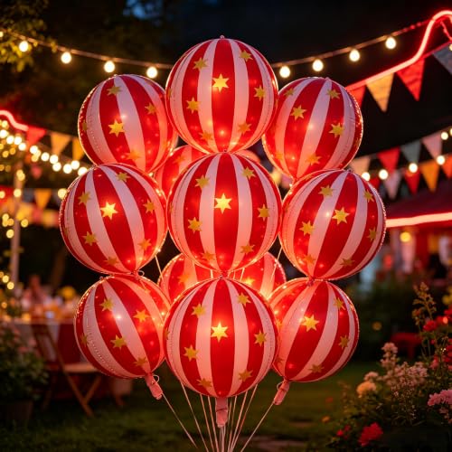 8-Pack Circus Theme Foil Balloons - Red Carnival Party Decorations