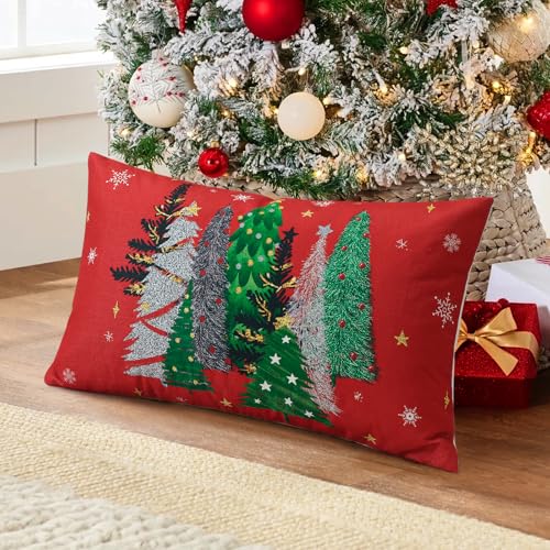 OTOSTAR Christmas Throw Pillow Cover 12x20 Inch - Red Snowflake Design