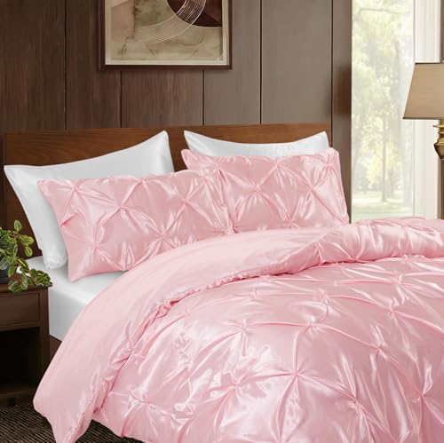 Blush Pink Satin Pillowcase Set - 2 Pcs Standard 20x26 Inch with Pintuck Design