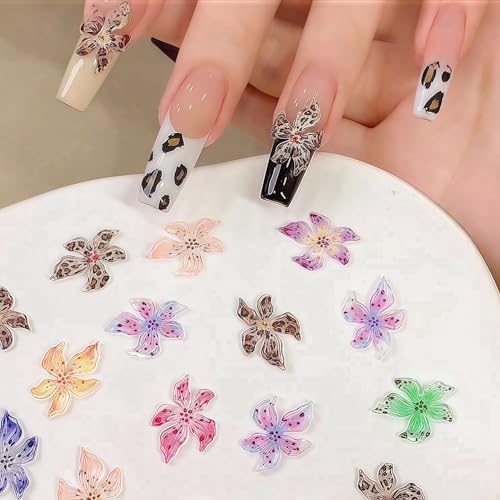 3D Flower Nail Art Charms - 60PCS Colorful Hawaii Hibiscus Nail Gems