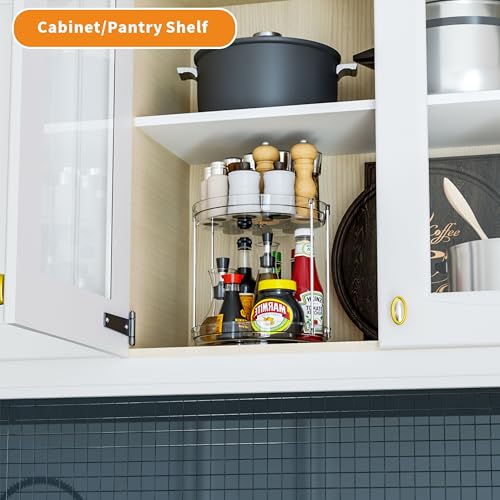SuoXing 9.5W 2-Tier Lazy Susan Turntable for Kitchen Cabinets & Pantry, Spices & Condiments Organizer, 1 Pack