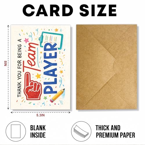Team Player Appreciation Greeting Card with Envelope - Motivational Employee Gift