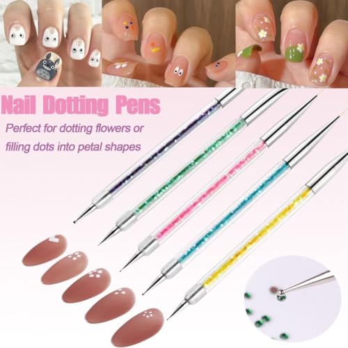 AIBEE 5pcs Double-Ended Acrylic Nail Art Brushes & Dotting Tools Set
