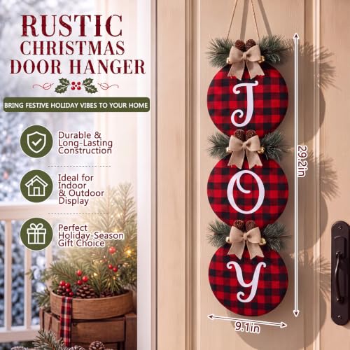 Christmas Joy Wreath for Front Door 29.5 Inch Buffalo Plaid Holiday Decor - Variation of This Listing