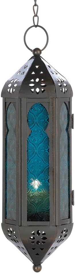 Azul Serenity Ocean Blue Glass Hanging Candle Lantern - Elegant Home Décor Accent