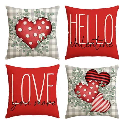 AVOIN colorlife Eucalyptus Leaves Throw Pillow Covers, 18x18 Inches, Set of 4 - Machine Washable Cushion Cases for Sofa & Couch