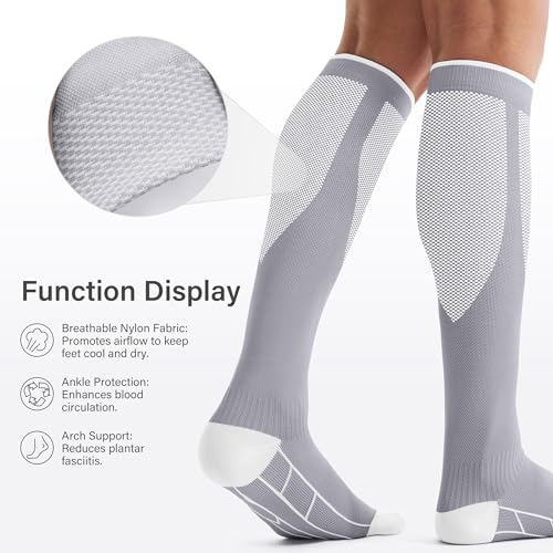 3 Pairs Compression Socks for Women and Men - 15-20mmHg Best Support for Athletic Running Cycling