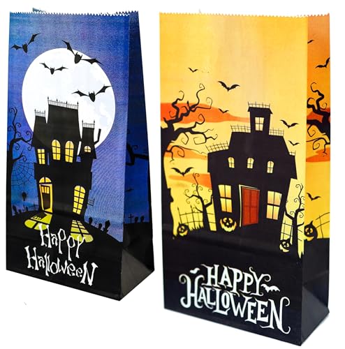 Halloween Treat Paper Bags - 40-Pack with Spooky Designs