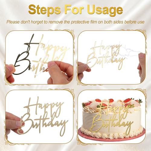18 Pcs Gold Acrylic Happy Birthday Cake & Cupcake Toppers