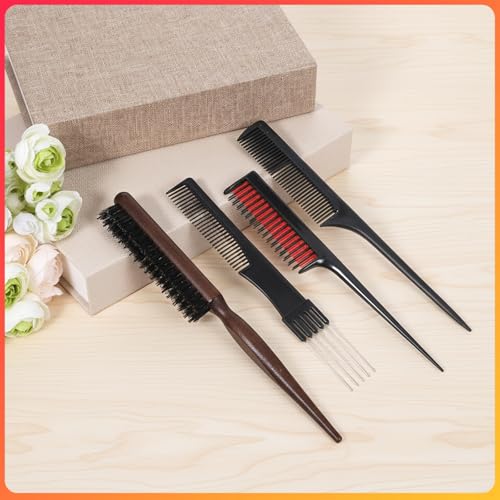4-Piece Hair Teasing Comb Set Professional Volume Styling Tools with Rat Tail