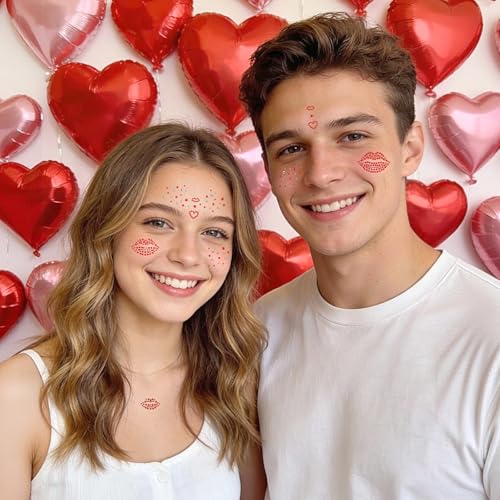Doneace Red Face Gems and Heart Rhinestone Stickers for Festival Makeup 4Pcs