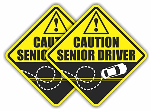 Larkmo Caution Senior Driver Car Magnet - Funny Gag Gift, 2 Pack