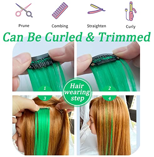 Green Clip-In Hair Extensions 20 Inch Heat Resistant Synthetic Hairpiece