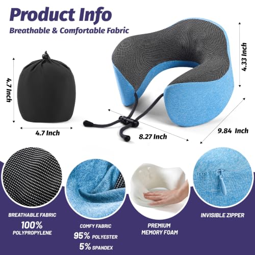 Ergonomic Memory Foam Travel Neck Pillow - Light Blue