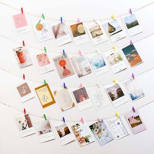 Colorful Mini Wooden Clothespins for Photos - 100pcs with Jute Twine
