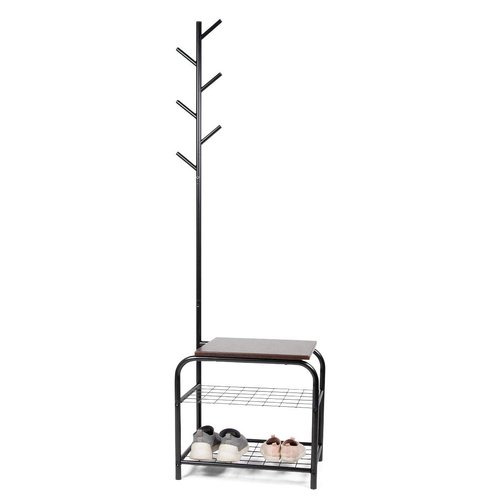 Milliard Coat Rack Hall Tree with Bench (Black)