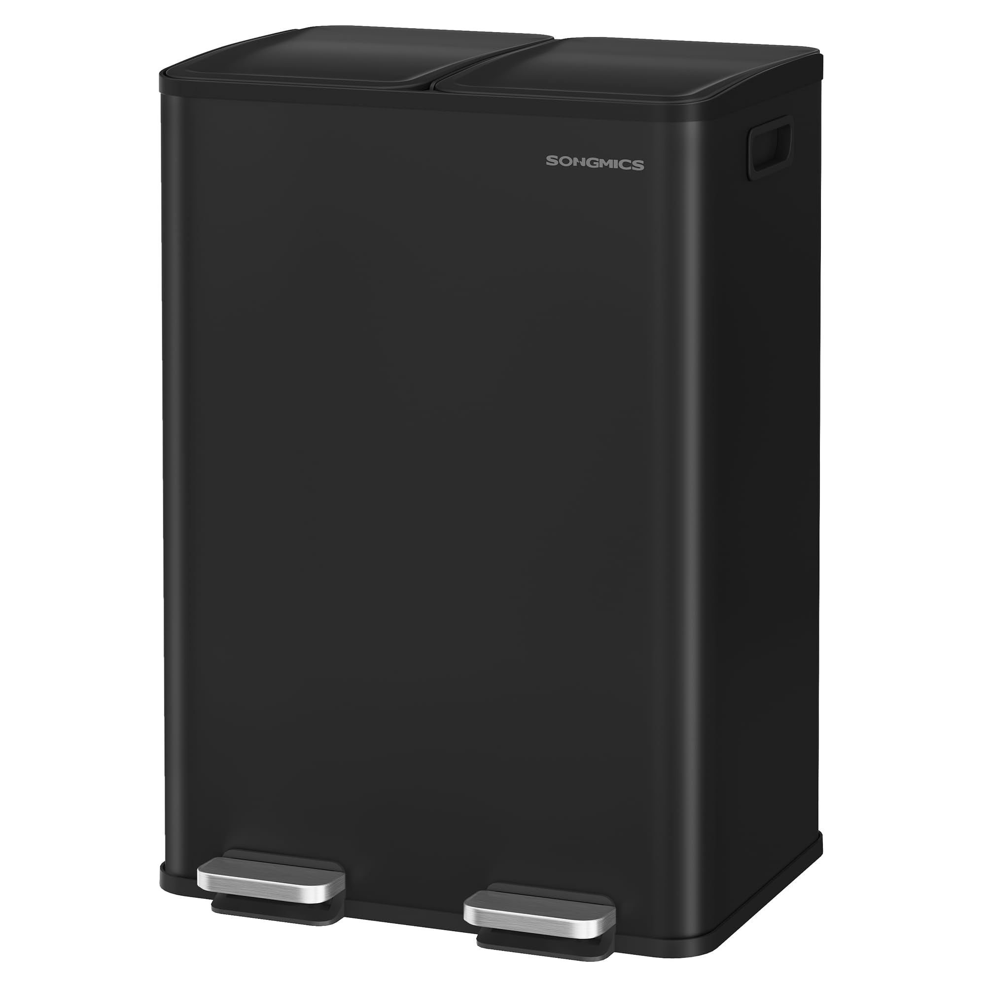 SONGMICS Trash Can, 2 x 8 Gallon (2 x 30 L) Dual-Compartment Garbage Can with Soft-Close Lid, Pedal and Inner Buckets, Stainless Steel, Includes 15 Liner Bags, Ink Black ULTB741B01