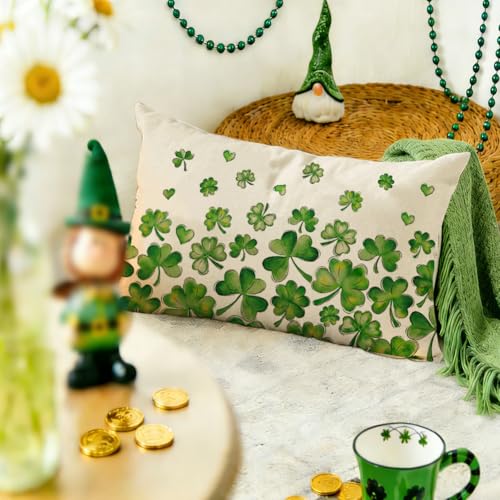St. Patrick's Day Shamrock Pillow Cover 12x20 Inch - Green