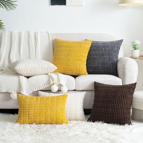 Cream White Corduroy Lumbar Pillow Covers 12x20 - Set of 2