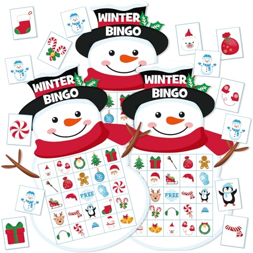 Christmas Bingo Game Set with Snowman Theme for 24 Players - Holiday Party Supplies