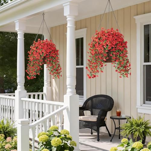 VIERENA Red 4 Bundles 29.5" Artificial Hanging Silk Flowers