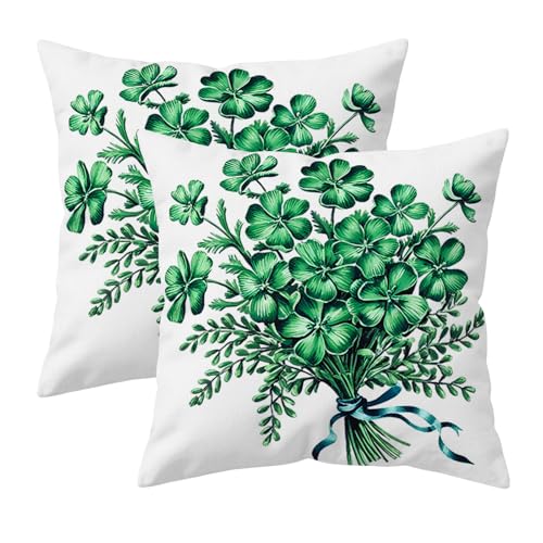 St. Patrick's Day Clover Throw Pillow Covers 18x18 Set of 2 Green Shamrock