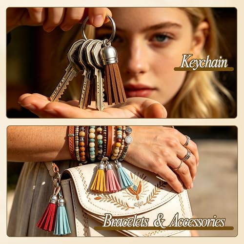 50-Piece Faux Leather Tassel Charm Set for Keychains - 25 Multi Colors