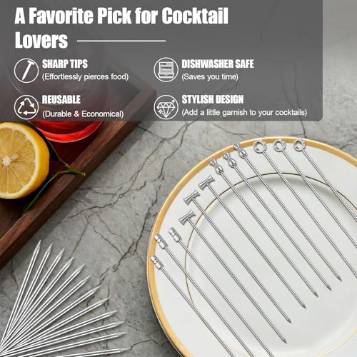 12-Piece Stainless Steel Cocktail Picks Set with Storage Case
