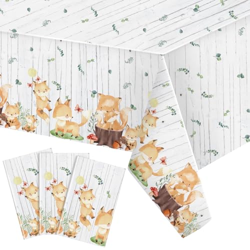 Woodland Animals Tablecloth Set - 3 Pcs Disposable Fox Decor 51x86.6"