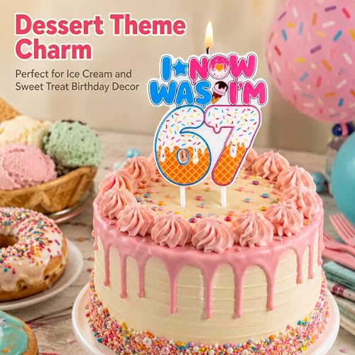 Ice Cream Drip Birthday Candle - I Was 6 Now I'm 7 Cake Topper