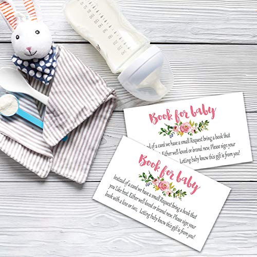 50 Pack Pink Flower Baby Shower Request Cards for Books