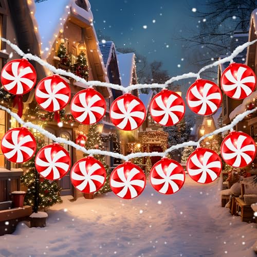 Christmas Candy String Lights - 2 Pieces 18 Ft Battery Powered Red LED Peppermint Decor