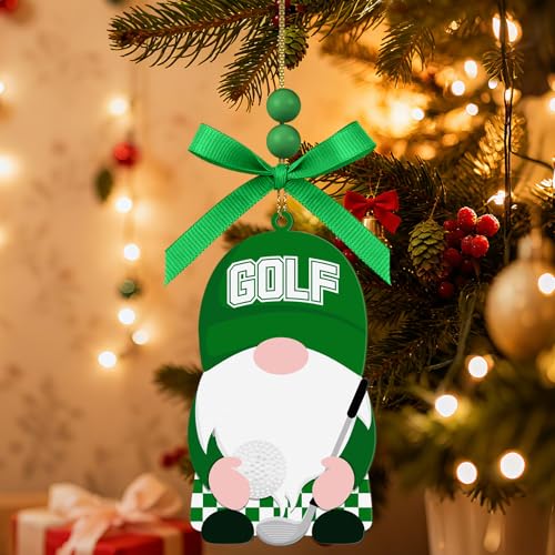 Gnome Golf Ball Ornament - Wooden Christmas Tree Decoration
