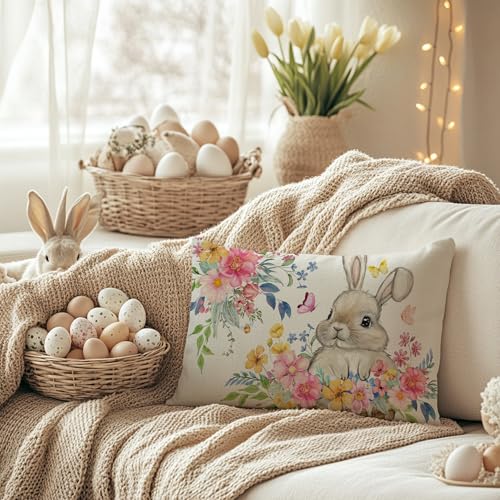 Easter Bunny Decorative Pillow Cover 12x20 Inch - Holiday Decor